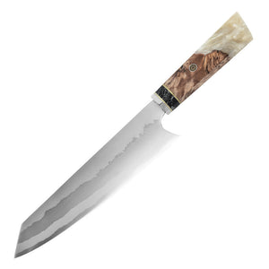 White 8 inch Japanese Damascus vg10 steel knife with stable wood and resin handle 
