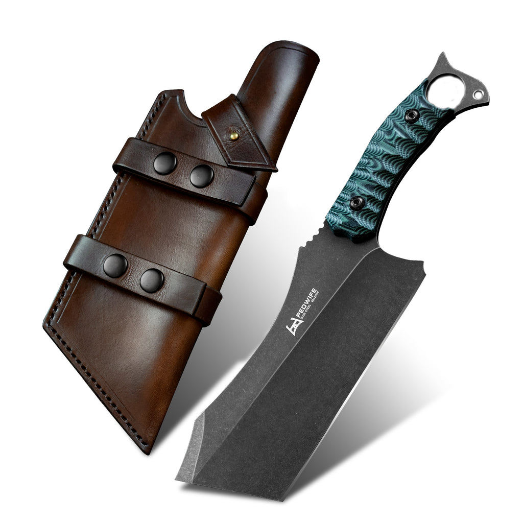 Stone Black High Quality Outdoor Handmade 7.5in meat cleaver with free leather sheath
