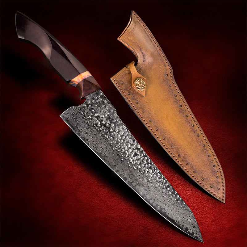 8.5 Hybrid Chef Knife with full tang, carbon Damascus Random Pattern –  Monolith Knives