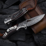 Load image into Gallery viewer, Rosewood Damascus Steel Knife with Clip
