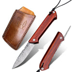 Load image into Gallery viewer, Foldable Leather Sheath Knife | Damascus knife | That Kitchen Label
