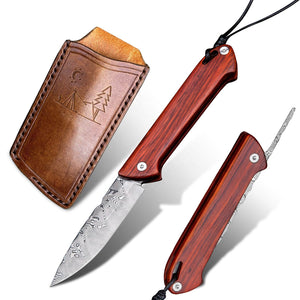 Foldable Leather Sheath Knife | Damascus knife | That Kitchen Label