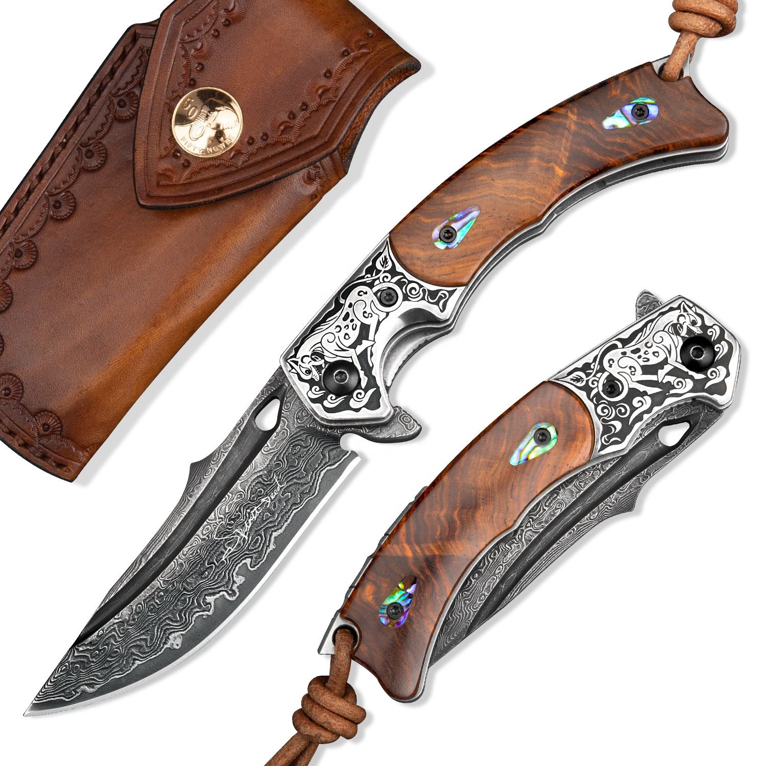 EDC Pocket Knives with Leather SheathaEDC Pocket Knife | Jeweled Cougar Knife | That Kitchen Label