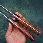 Load image into Gallery viewer, Top view of the Professional handmade, hand forged 8 inch rosewood handle Damascus steel Japanese kitchen chef knife 
