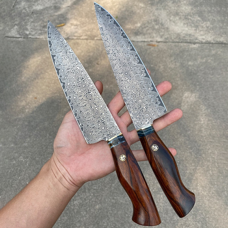 Picture of 2 Japanese Damascus steel chef knives side by side