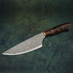 Load image into Gallery viewer, Picture of the knife only. Showing the Handmade 8 inch Rosewood Handle Japanese VG10 Damascus Steel Kitchen Chef Knife with Leather Sheath
