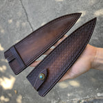 Load image into Gallery viewer, Front and back of the free leather sheath 
